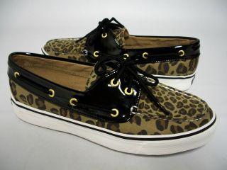 NEW ~~ SPERRY Womens BISCAYNE Boat Moc Oxford LEOPARD/BLACK PATENT 8 