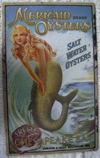 Nautical Mermaid Oysters Metal Sign Chesapeake Bay