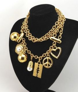 Vintage 80s MOSCHINO by REDWALL Chunky Charm Chain Runway Necklace 