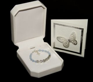   Personalised Sterling Silver Blue CHRISTENING Name Bracelet GIFT Box