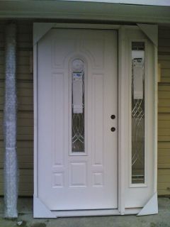 BRAND NEW 36x80 FIBERGLASS Exterior DOOR w/ Side Transom & Wood 