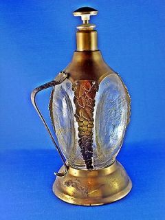 Worlds Most Interesting Mans Decanter Brass Overlay Splatter Glass 