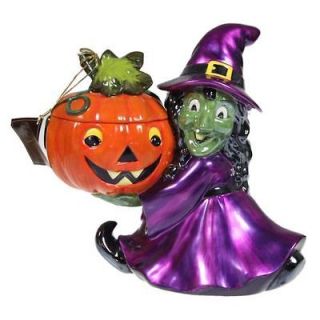 Radko Shiny Brite Rare Cookie Jar Witch and Pumpkin Halloween NEW IN 