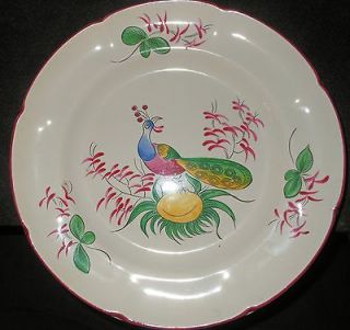 St. Clement, France Faience Majolice Peacock Plate, Hand Painted, 9 