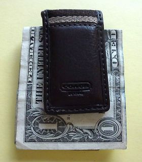 Coach Mens Money Clip Leather Dark Brown Magnetic  Beautiful