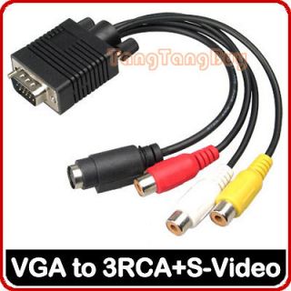   Computer VGA SVGA to 3 RCA S Video AV TV Adapter Converter Cable New