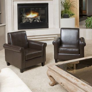 Set of 2 Stylish Contemporary Design Brown Leather Cigar Club Chairs