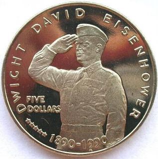 Marshall 1990 Eisenhower 5 Dollars Crown Coin,UNC