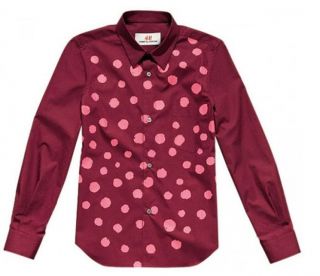 COMME DES GARCONS H&M RED COTTON PINK SPLATTER FITTED SHIRT 8 4 34 