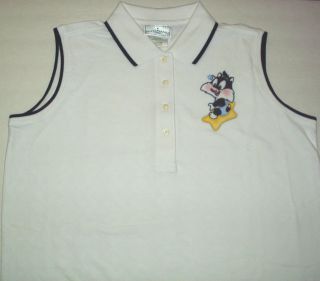 LADIES FABRIC APPLIQUE LOONEY TUNES SYLVESTER OUTER BANKS GOLF SHIRT 