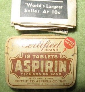   Brand Aspirin Co. New York , New York Collectible Tin Box 12 Tablets