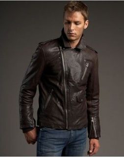 FOR ALL MANKIND MENS WASHED LEATHER MOTORCYCLE JACKET LAMBSKIN 