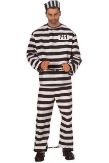 Mens Prisoner Convict Jail Inmate Costume Fancy Dress Up Size 2XL to 