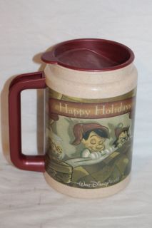 Walt Disney World Happy Holidays Pinocchio 1997 Travel Mug Cup Coca 