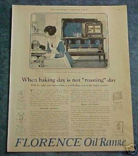 VINTAGE 1924 FLORENCE OIL RANGE & COOK STOVE AD
