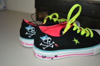 NIB Converse One Star Black & Pink Skull & Bone Love Shoes Sz. 13 Kids