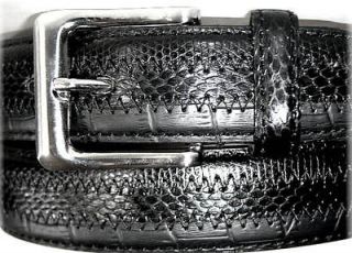 BLACK Leather Belt TRI Reptile CROCO SNAKE LIZARD Small 30 32 x 1 1 