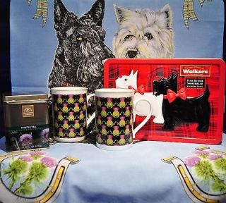   SET Scottie Dogs Thistle Tea for Two  Mug , Tea , Towell , Cookies