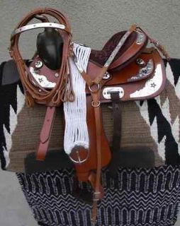 15 NEW SHOW SILVER TAN LEATHER WESTERN SADDLE PACKAGE GREAT BUY