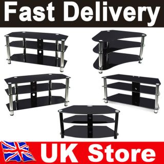 TV STAND STANDS BLACK GLASS FIT FOR LCD LED PLASMA 3D TVs 26 60