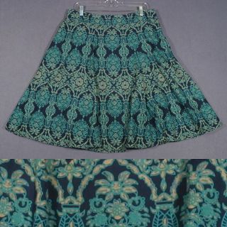   York & Company Size 12 L 14 Turquoise Blue Beige Floral Cotton Skirt