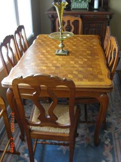 Vintage Country French Provencal 8 Dining Table 6 Chairs oak rush