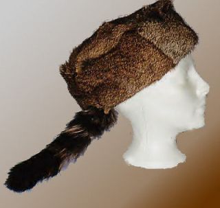 Davy Crockett Fur Hat Adult Medium 24 REAL Rabbit Fur & Raccoon Tail 