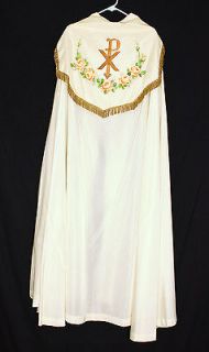 Hand Painted White COPE XP Catholic Priest Vestments Church Clergy 