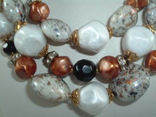  SPECKLED GLASS BEAD RHINESTONE RHONDELLE COPPER BLACK NECKLACE
