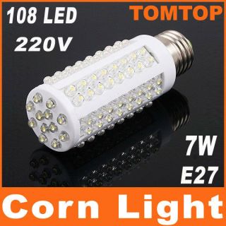 108 LED Light 7W 360°220V Ultra Bright Corn Bulb E27 Lamp Cold White 