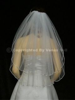Tier White Bridal Elbow Length Rattail Edge Wedding Veil