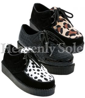 NEW LADIES WOMENS FLATFORM LACE UP CREEPER SHOES BLACK SUEDE LEOPARD 