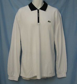   Lacoste Shirt Sz XL 8 White Pique Cotton Croc Zip Long Sleeve NWT