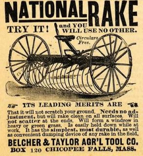 1893 Ad Belcher Taylor Farm Tools National Pull Rakes Agricultural 