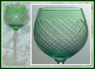 EMERALD GREEN Wine Hock Goblet CUT TO CLEAR CRYSTAL