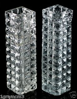 Vintage Pair of Similar 7 Inch Cube Square Glass Vases
