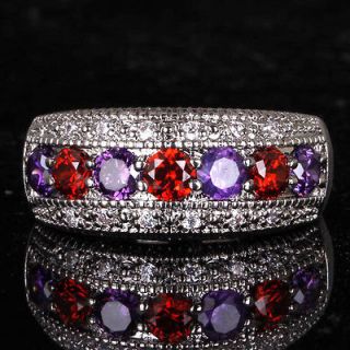 R1G0080 Round Cut Red Garnet Amethyst Gemstones Silver Ring Size 8 