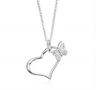   Silver Charm Cubic Zirconia Butterfly & Elegant Heart Necklace