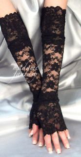 SEXY LONG BLACK LACE FINGERLESS GLOVES LACE CUFFS MF75