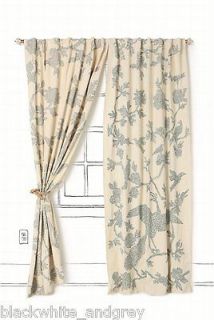   of 2 Anthropologie Avignon curtains (2 panels) blue crewel 108 INCHES