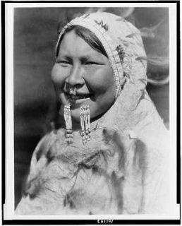   ,Eskimo woman,nose ring,labret,hooded parka,Natives,E Curtis,c1929