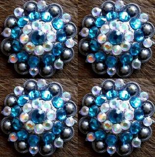 BERRY CRYSTALS BLING CONCHOS HORSE SADDLE HEADSTALL TURQUOISE AB 