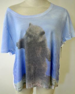 NATIONAL GEOGRAPHIC BEAR CUB GIRLS CROPPED TEE SHIRT OFF THE SHOULDER 