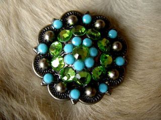 BERRY CRYSTALS BLING CONCHOS HORSE SADDLE HEADSTALL TURQUOISE GREEN 