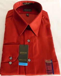 New Men Arrow Sateen Poppy True Red Solid Color Dress Shirt   Classic 