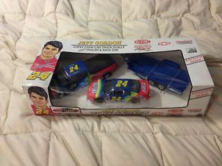 NEW JEFF GORDON #24 DUPONT CHEVY CAB TRUCK DUALLY TRAILER & STOCK RACE 
