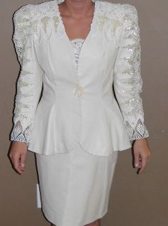 Vintage Womens Wedding Dress Mother the Bride Leather Pearl Lace 