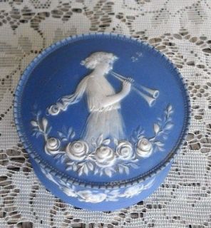 Schafer Vater Jasperware Grecian Lady blue trinket / powder box German 