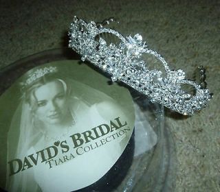 Davids Bridal silver 3D rhinestone crystal tiara wedding crown bride 