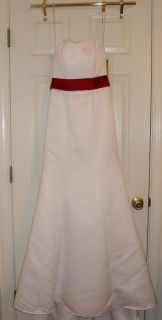 NWT Davids Bridal Wedding Dress/Gown Strapless Satin w/Apple Red Sash 